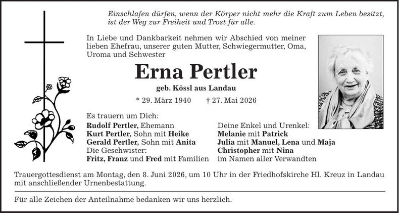 Traueranzeige Erna Pertler