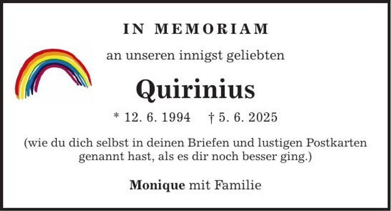 Traueranzeige Quirin Neumaier