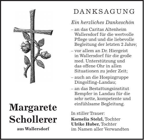 Traueranzeige Margarete Schollerer