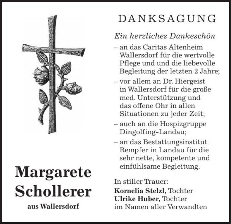Traueranzeige Margarete Schollerer