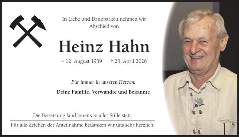 Traueranzeige Heinz Hahn