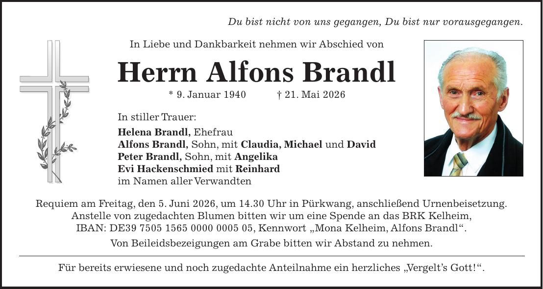 Traueranzeige Alfons Brandl