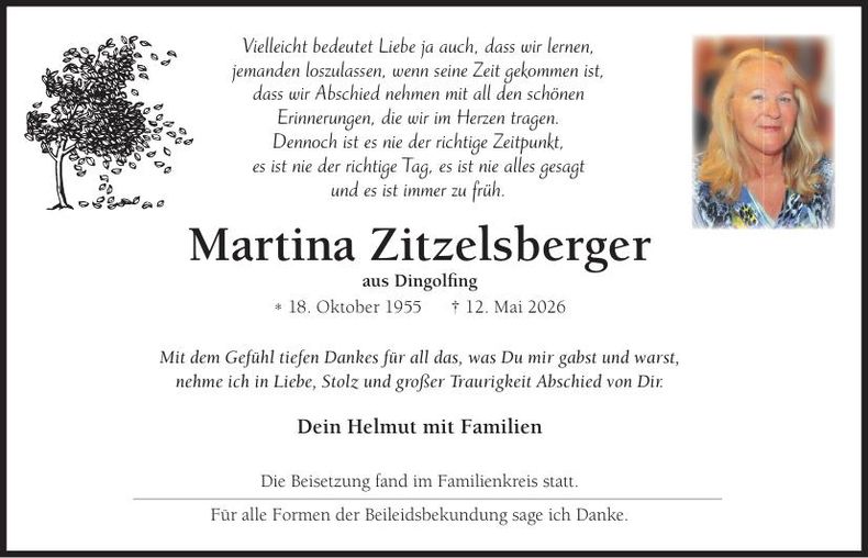 Traueranzeige Martina Zitzelsberger