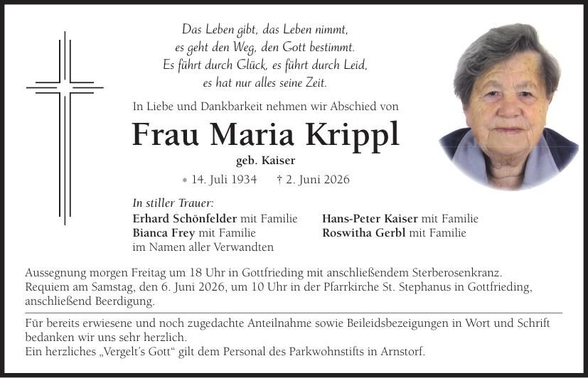 Traueranzeige Maria Krippl