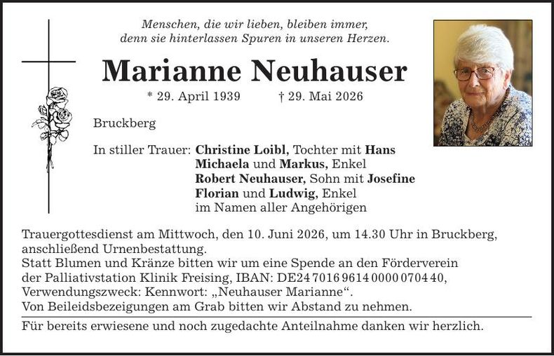 Traueranzeige Marianne Neuhauser