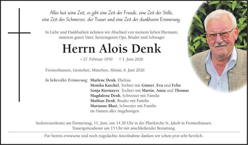 Traueranzeige Alois Denk