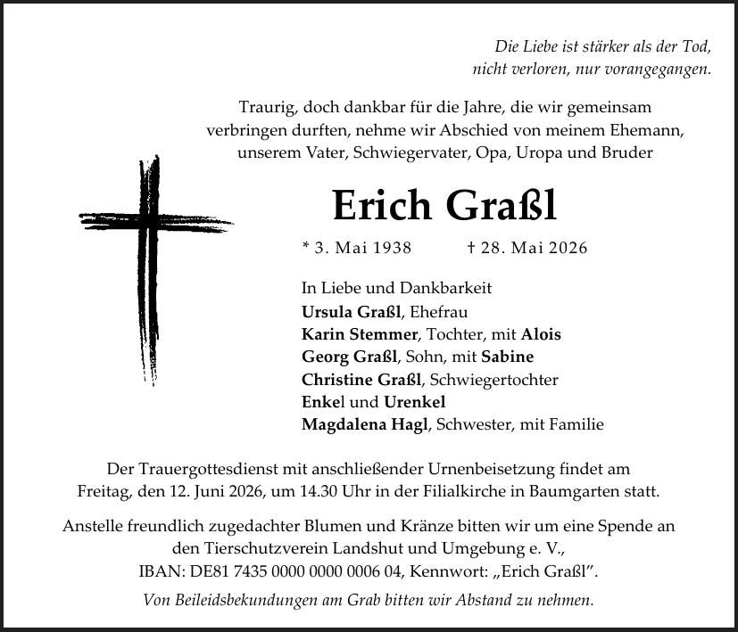 Traueranzeige Erich Graßl