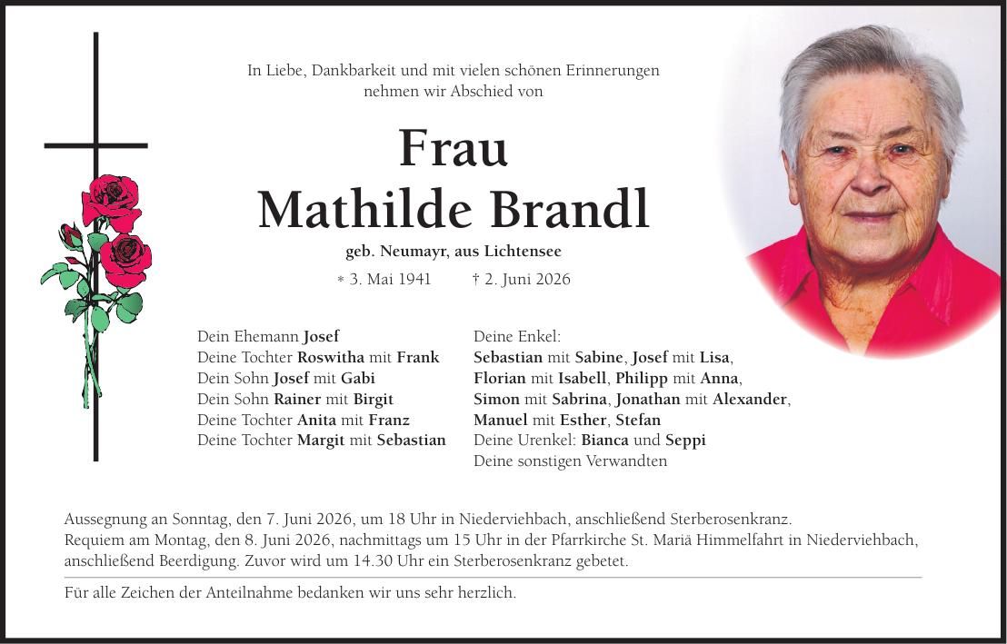 Traueranzeige Mathilde Brandl