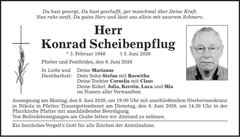 Traueranzeige Konrad Scheibenpflug