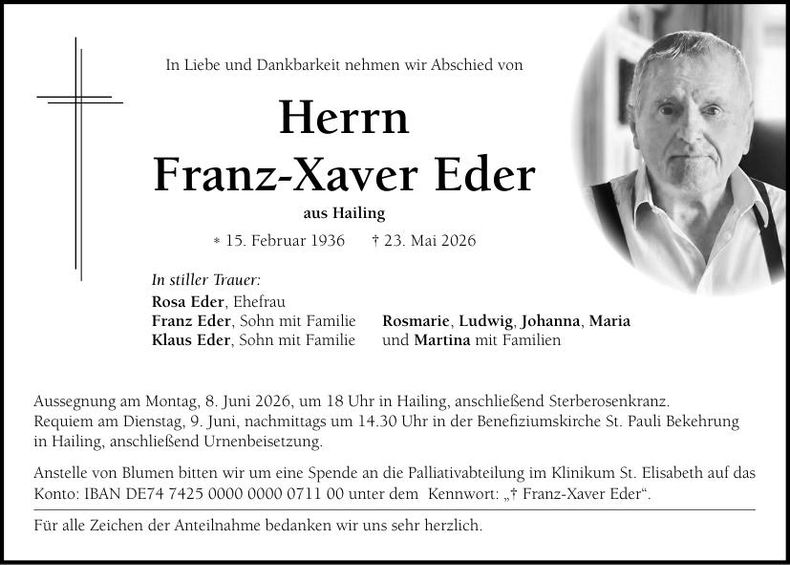 Traueranzeige Franz-Xaver Eder