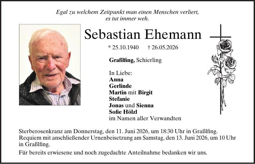 Traueranzeige Sebastian Ehemann