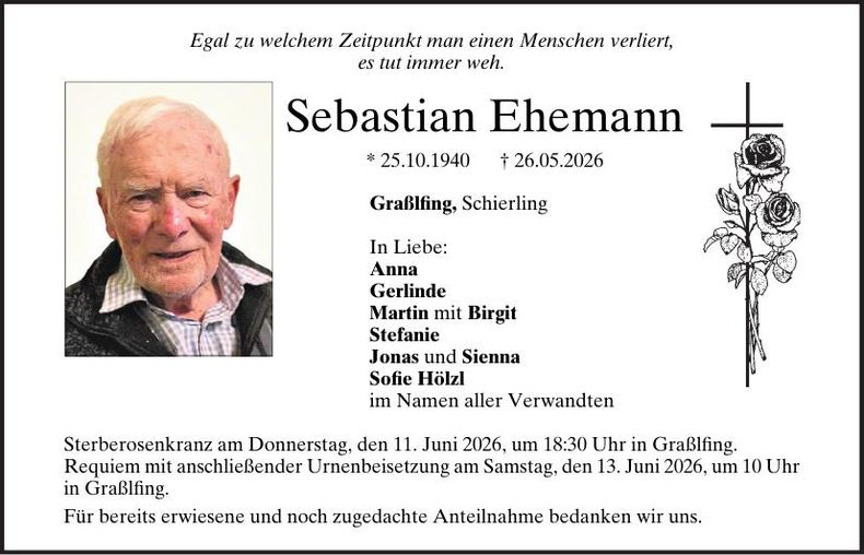 Traueranzeige Sebastian Ehemann