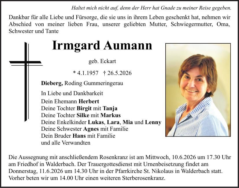 Traueranzeige Irmgard Aumann