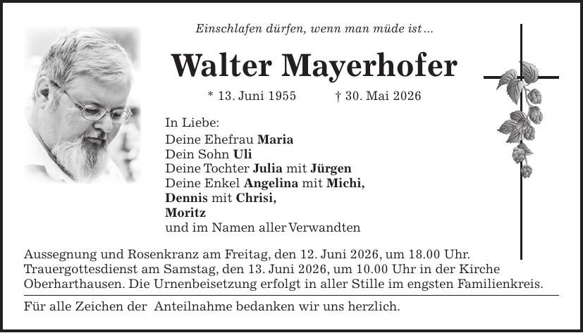 Traueranzeige Walter Mayerhofer