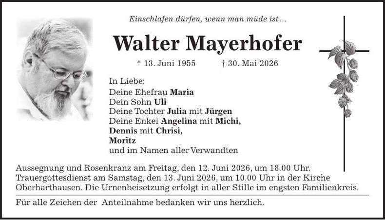 Traueranzeige Walter Mayerhofer