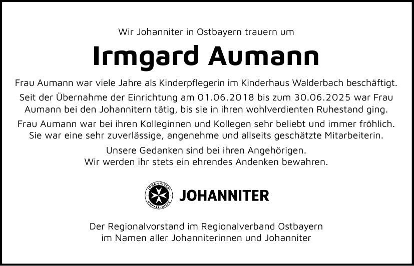 Traueranzeige Irmgard Aumann
