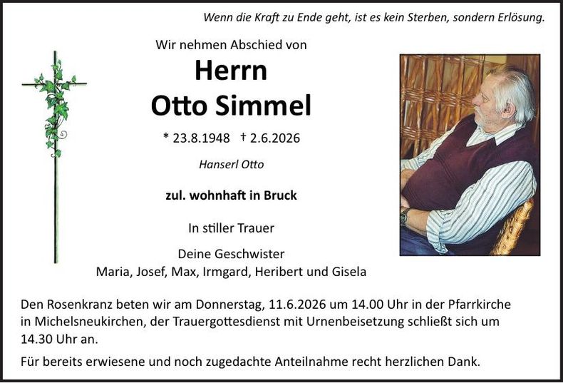 Traueranzeige Otto Simmel