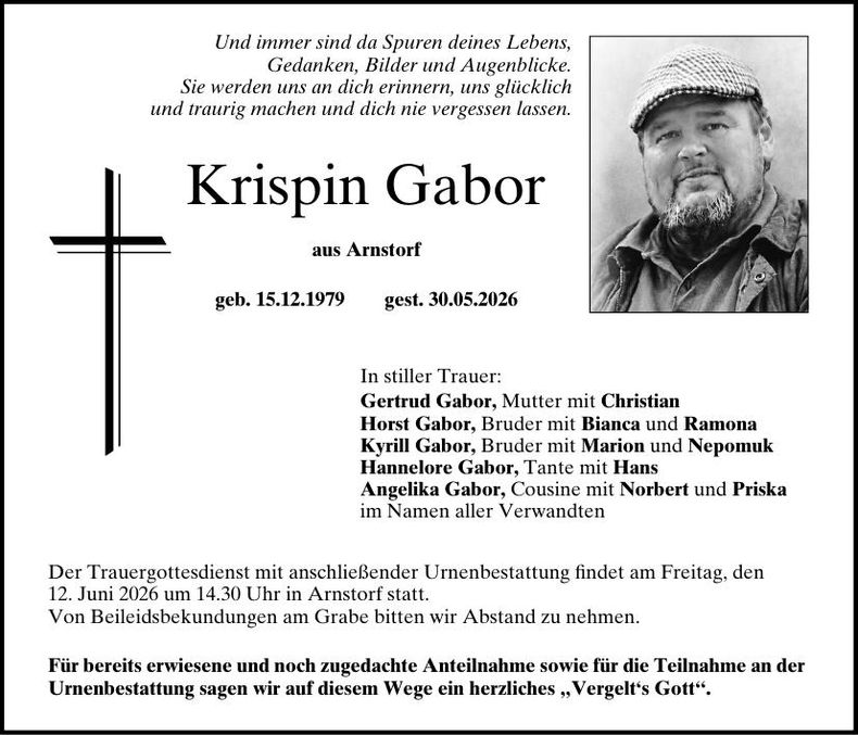 Traueranzeige Krispin Gabor