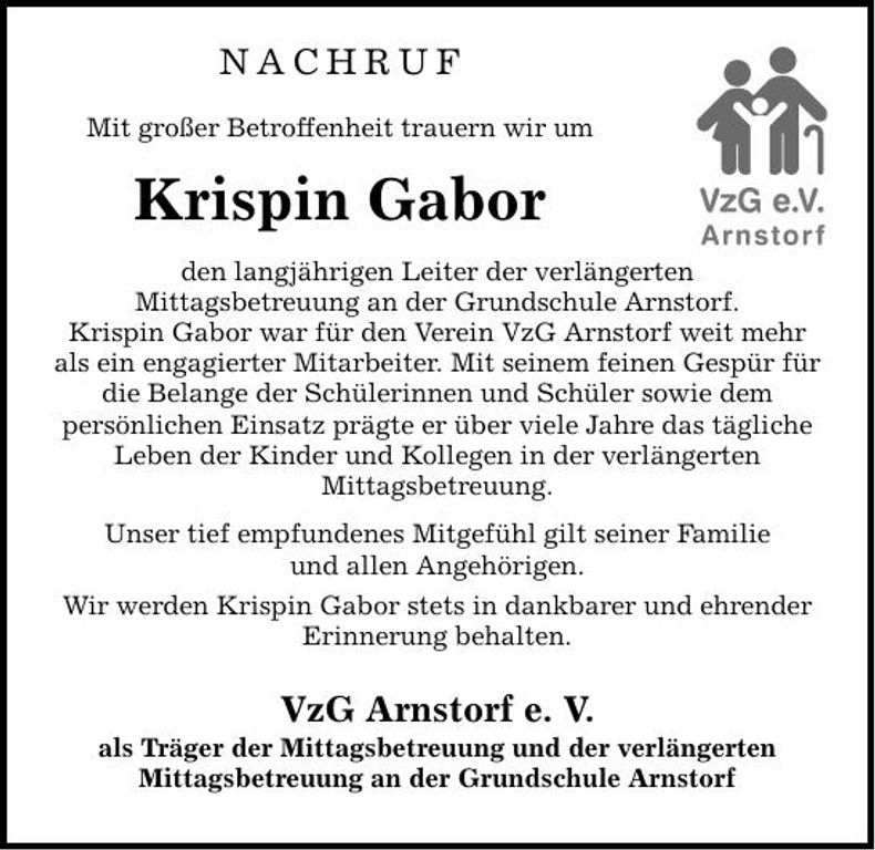 Traueranzeige Krispin Gabor