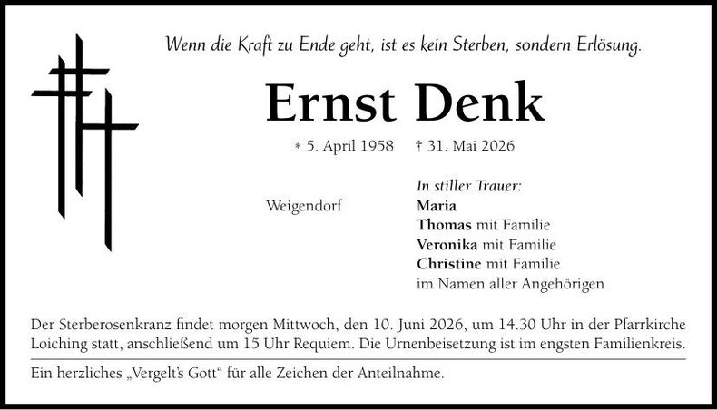 Traueranzeige Ernst  Denk