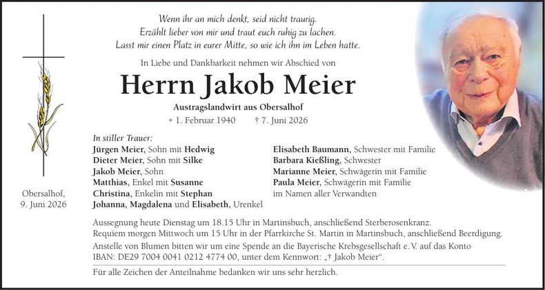 Traueranzeige Jakob Meier