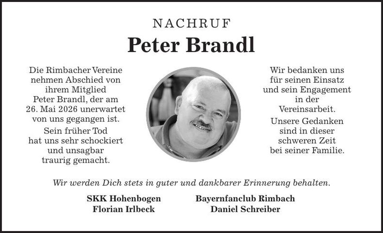 Traueranzeige Peter Brandl