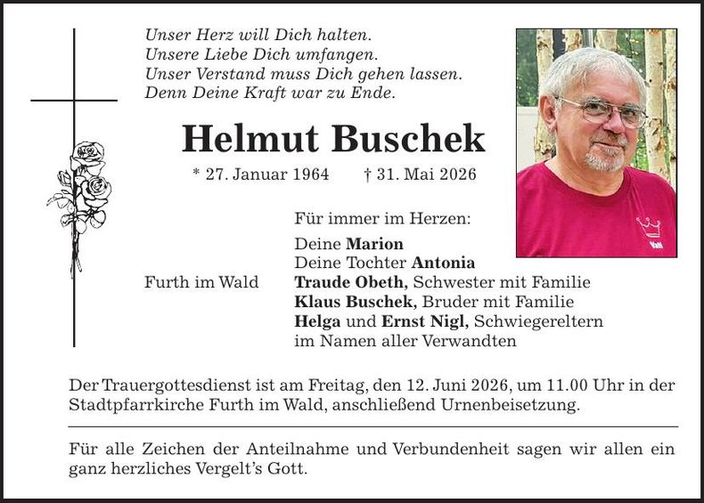 Traueranzeige Helmut Buschek