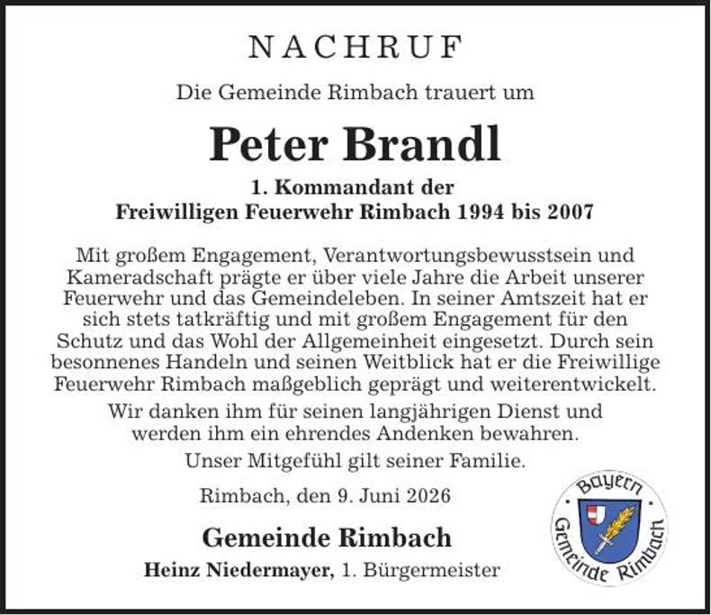 Traueranzeige Peter Brandl