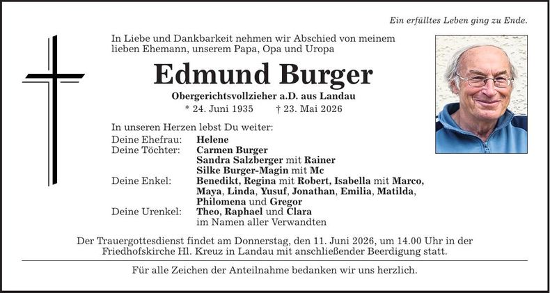 Traueranzeige Edmund Burger