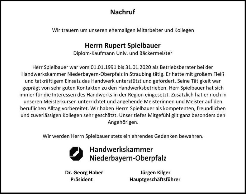 Traueranzeige Rupert  Spielbauer 