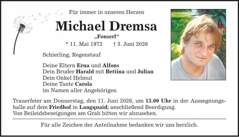 Traueranzeige Michael Dremsa