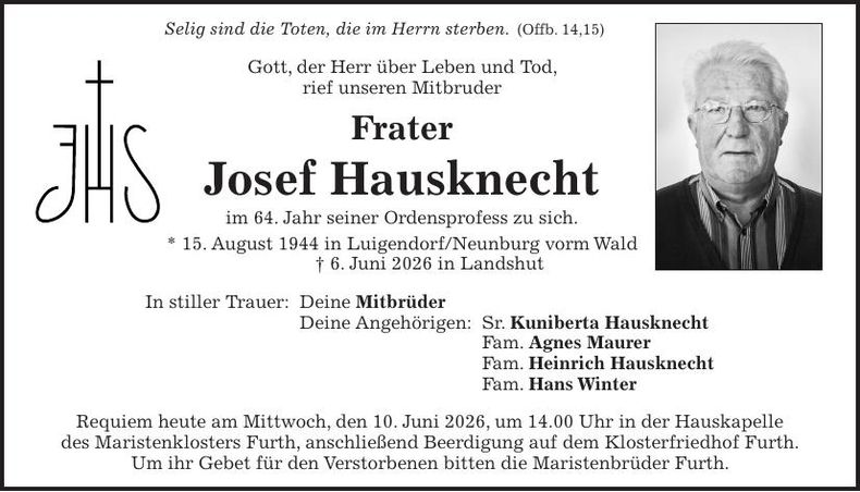 Traueranzeige Josef Hausknecht