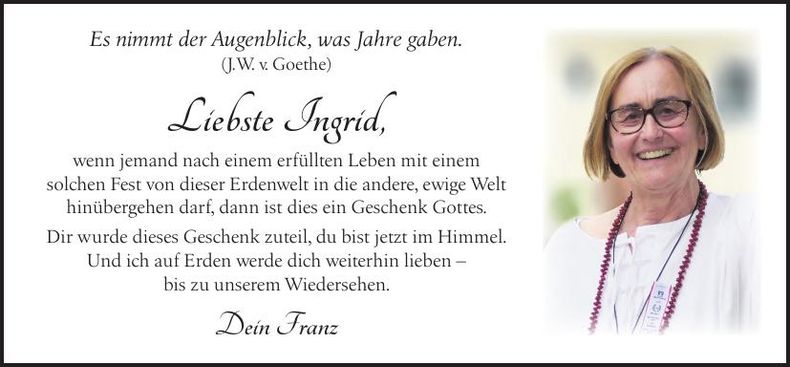 Traueranzeige Ingrid Huber