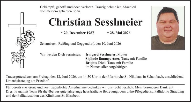 Traueranzeige Christian Sesslmeier