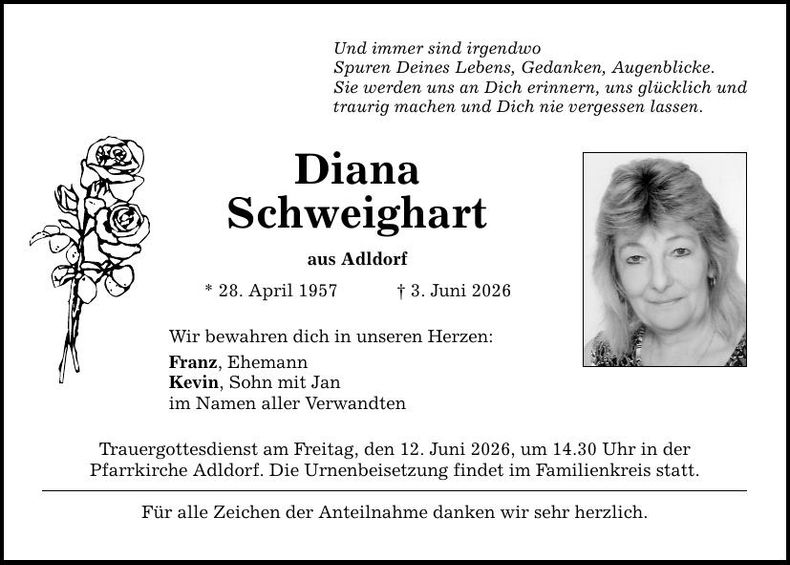 Traueranzeige Diana Schweighart