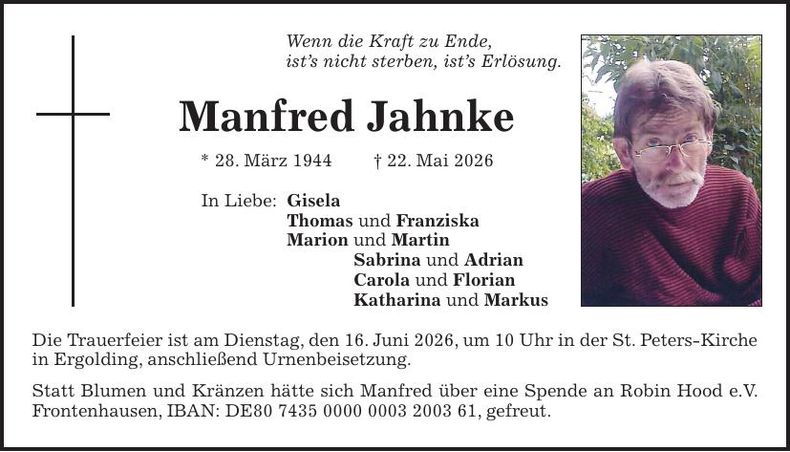 Traueranzeige Manfred Jahnke