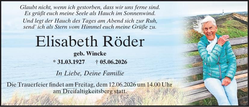 Traueranzeige Elisabeth Röder