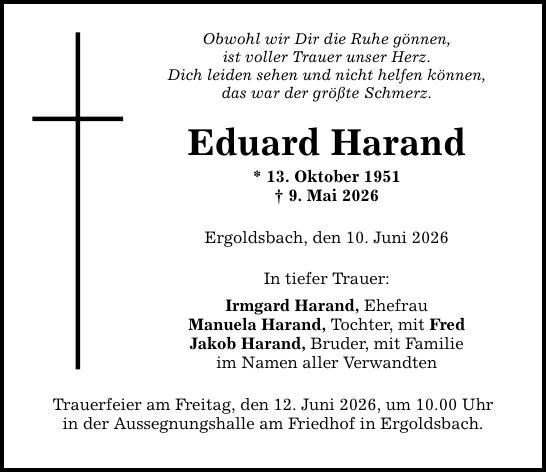 Traueranzeige Eduard Harand