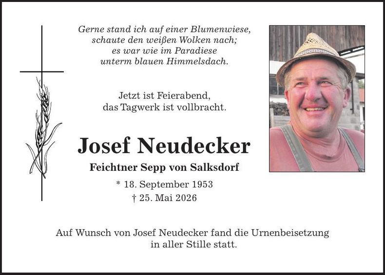 Traueranzeige Josef Neudecker