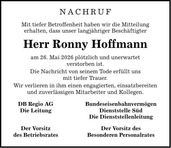 Traueranzeige Ronny Hoffmann