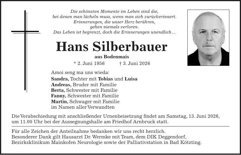Traueranzeige Johann Silberbauer