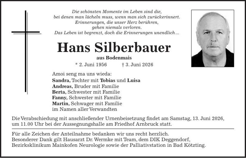 Traueranzeige Johann Silberbauer