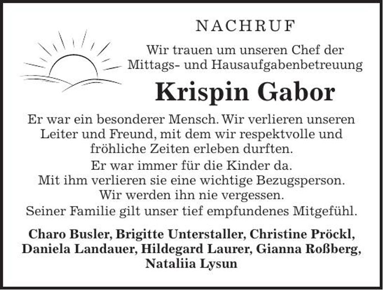 Traueranzeige Krispin Gabor