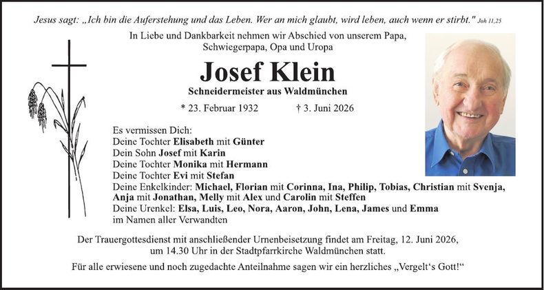 Traueranzeige Josef Klein