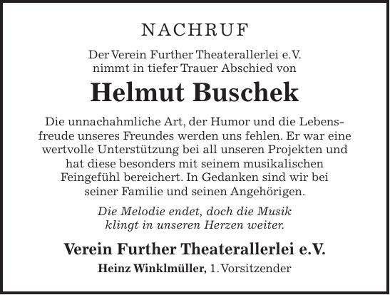 Traueranzeige Helmut Buschek