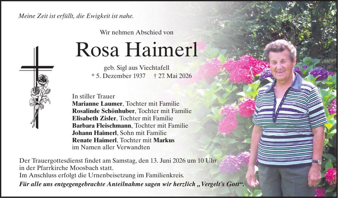 Traueranzeige Rosa Haimerl
