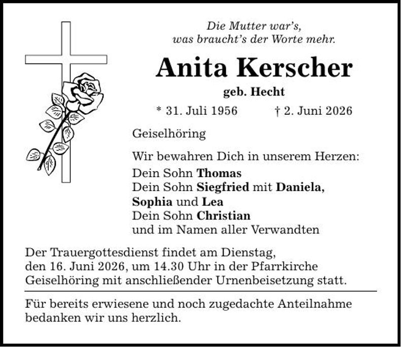 Traueranzeige Anita Kerscher
