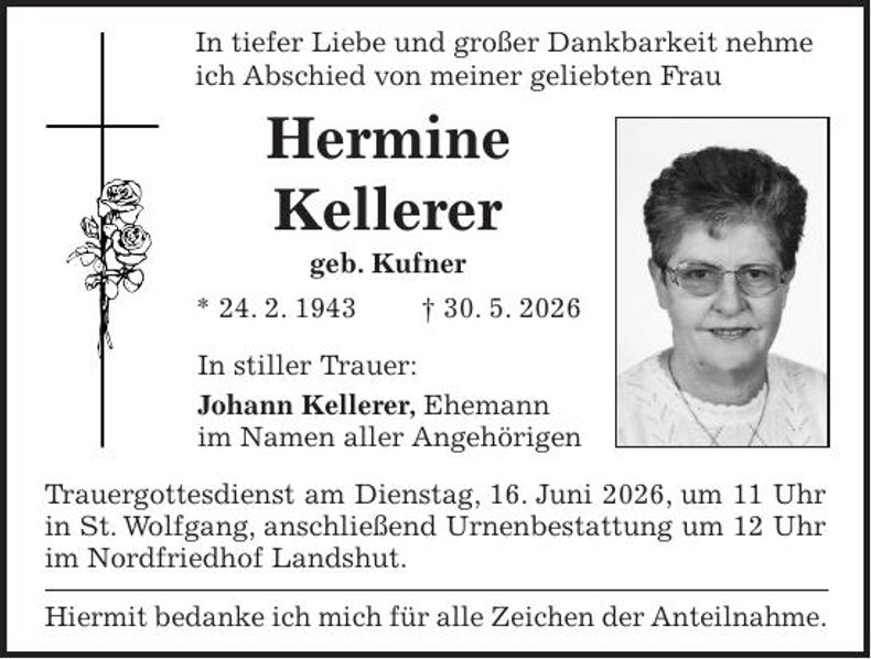 Traueranzeige Hermine Kellerer