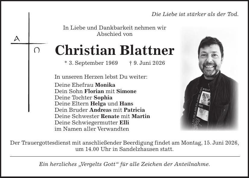 Traueranzeige Christian Blattner