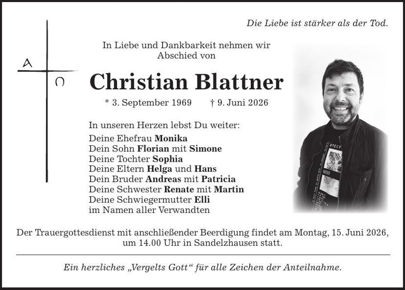 Traueranzeige Christian Blattner